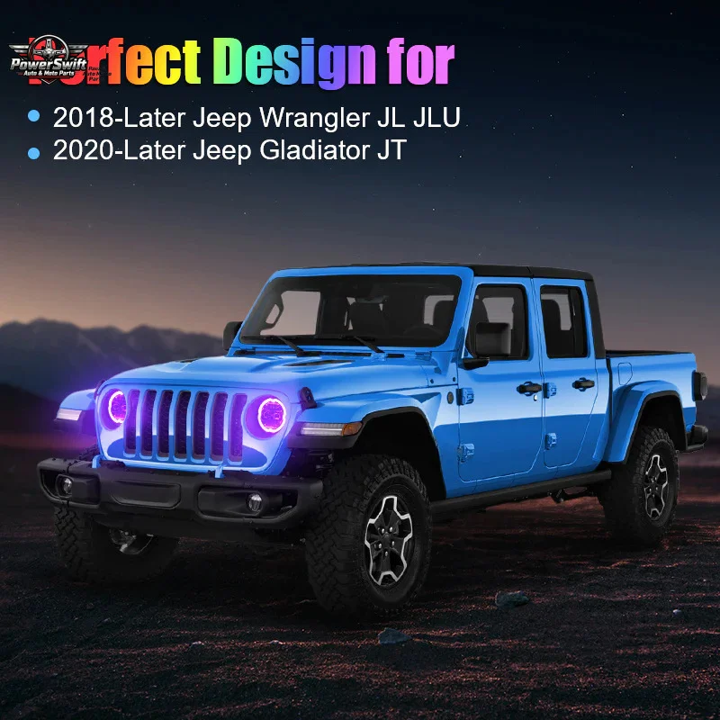 Suitable for 2018+ Wrangler JL Gladiator JT Angel Eye Ring Bluetooth Control RGB 9inch LED Headlight