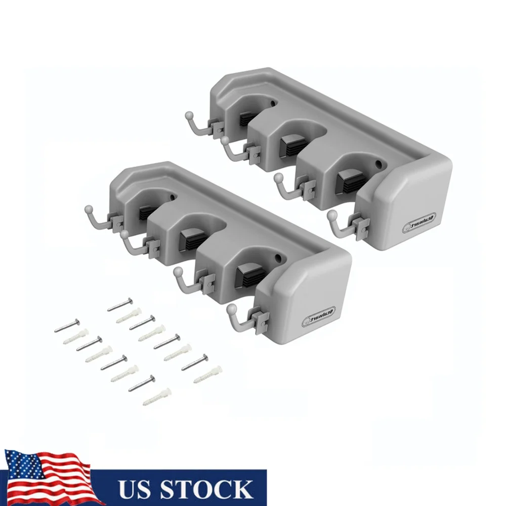 

Настенный органайзер для хранения из 2 шт., гаражная стойка с регулируемыми прорезями, крючки, садовые инструменты, швабры, метлы, мусорные принадлежности, настенное хранилище