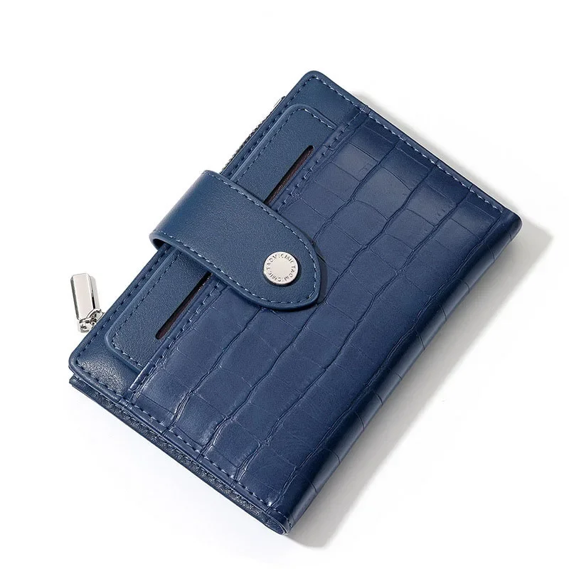 

Portable short wallets all-matched bags new style PU leather solid color zipper wrist strap folding over purse id card holders