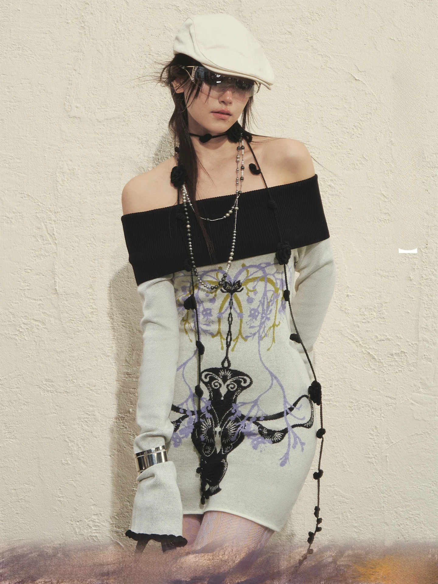 

OfAkiva Soft Knitted One-oulder Hand-Dn Pattern Original Design Slim Fit Sweater Comfortable Faionable Women's Top