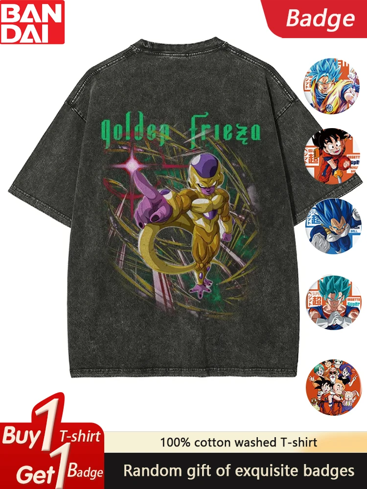 

2025 Dragon Ball Animation Peripheral Loose Washed Short Sleeve T-Shirt Men's and Women's Pure Cotton Retro Short Sleeves