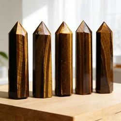 Cat's Eye Effect Natural Tiger's Eye Column - Silky Golden Luster Powerful Desktop Exquisite Ornament