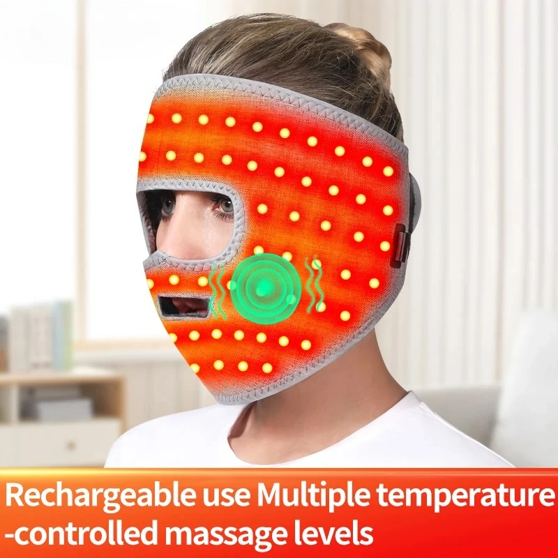 Red Light Sleeping Face Mask Brace Warm Compress Mask Adjustable Temperature Timer Electric Heating Pad for Men Women-Graphene