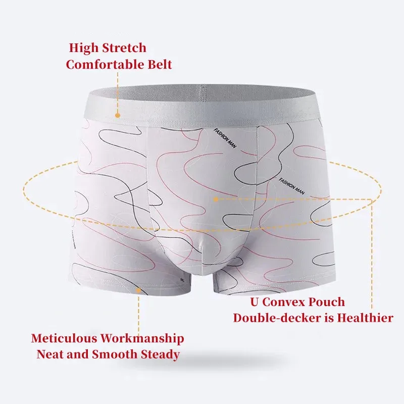 Boxer en soie de lait pour hommes, sous-vêtements Sexy, tissu doux et confortable, imprimé à la mode, respirant, antibactérien, 8 pièces/lot