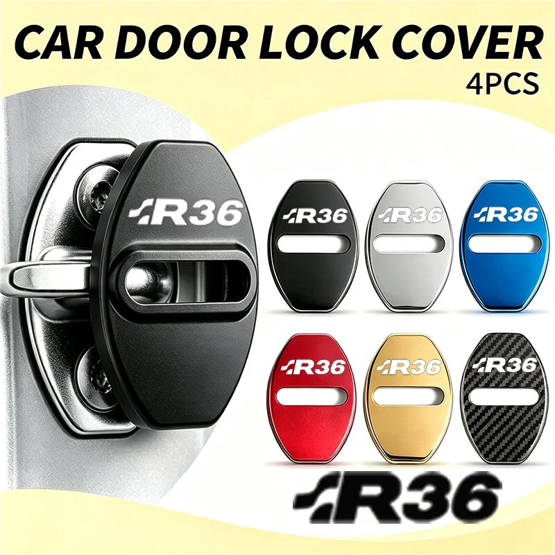 4PCS Car Door Lock Protection Covers for Volkswagen VW SR36 Racing Logo Stainless Steel Anti-rust Emblem Buckle Case Accessories