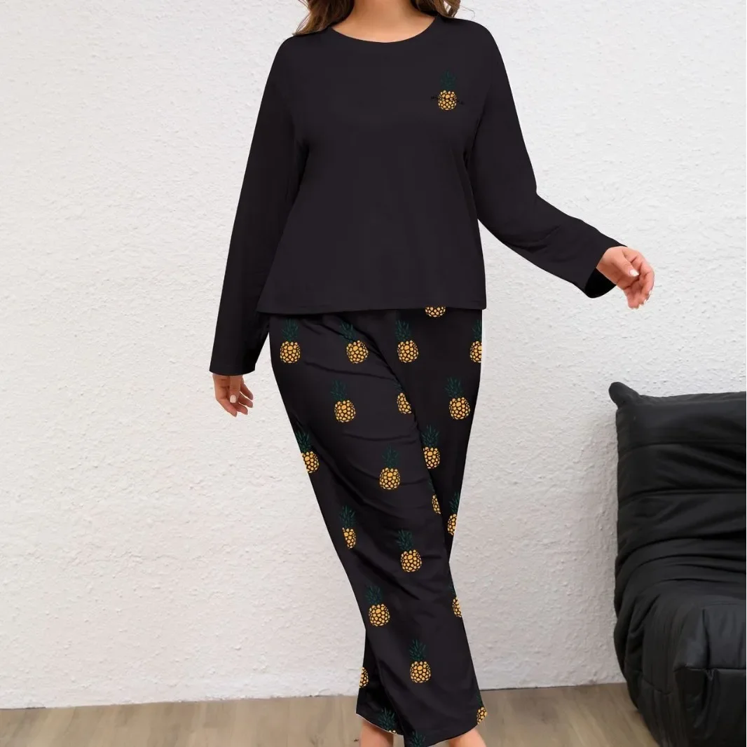 

spring autumn large-size women's pajamas set plus size 3XL 4XL loungewear set casual graphic printed pyjamas female sleepwear