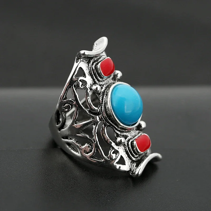 Rings for Women Vintage Silver Color Blue Turquoise Bridal Fashion Jewelry Wedding Engagement Ring Party Accessories Gift