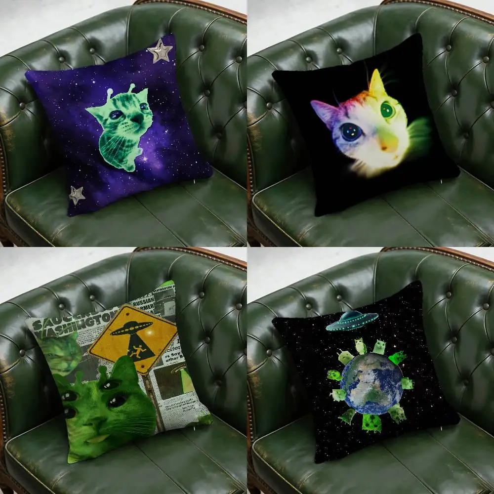 For Cute Rainbow Alien Cat Kitten Throw Pillow Case 45cm 30cm 65cm 40cm Home Custom Square Pillowcase Cushion Cover
