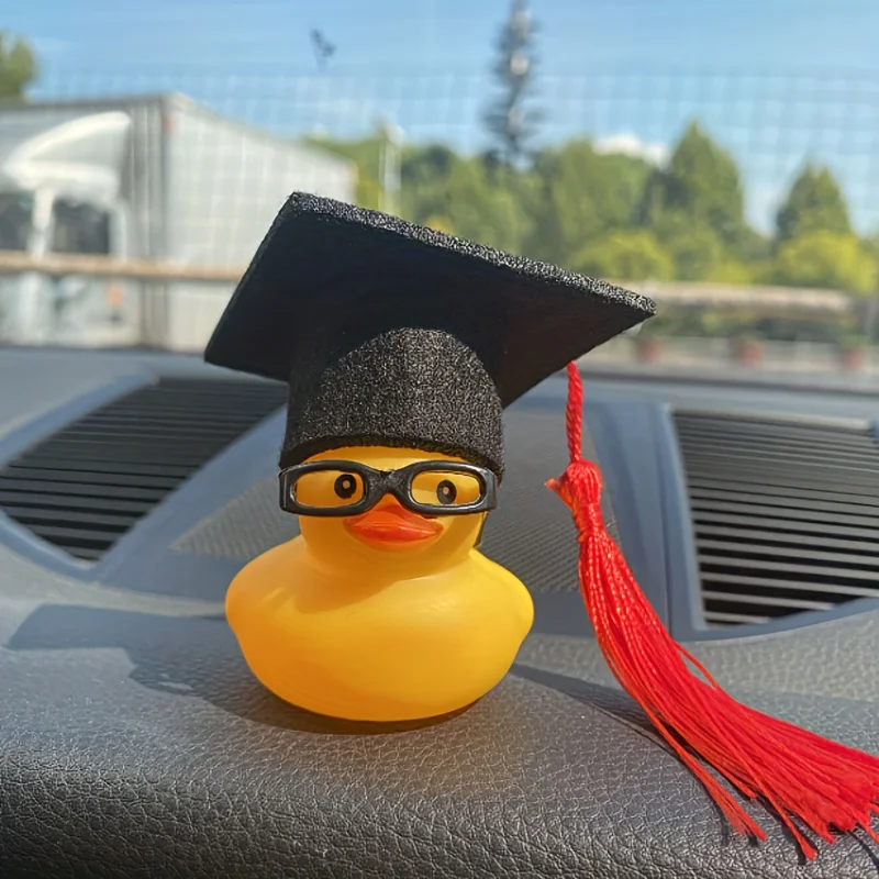 1PC Cute Bachelor's Hat and Square Glasses Decorate Little Yellow Duck Car Ornaments, Car Decorations, Festival Gifts