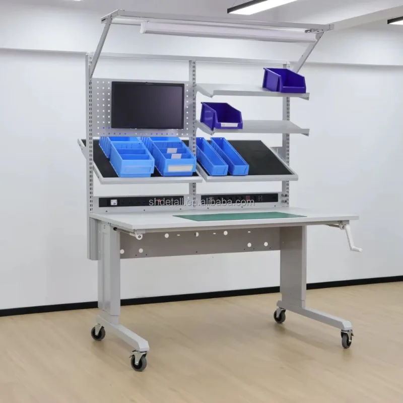 DETALL Steel Cleanroom ESD Workbench with Laminate Worktop and Grounding System for Industrial Workshop