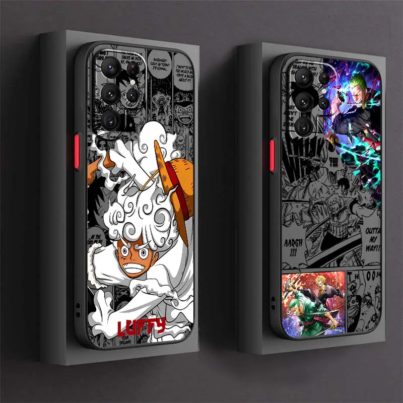 One Piece Super Cool D. Luffy Phone Case For Samsung Galaxy S25 S24 S23 S22 S21 S20 S10 S9 Ultra FE 5G Frosted Translucent