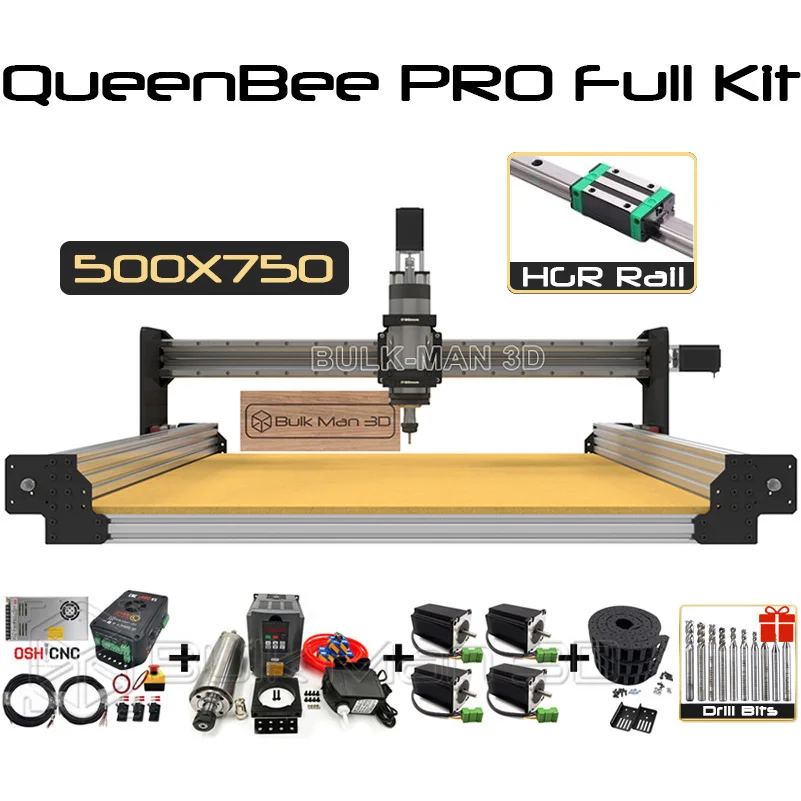 

20%off BulkMan 3D Silver 500x750mm QueenBee PRO CNC Machine Full Kit Linear Rails Upgraded CNC Router 4Axis Milling Engraver