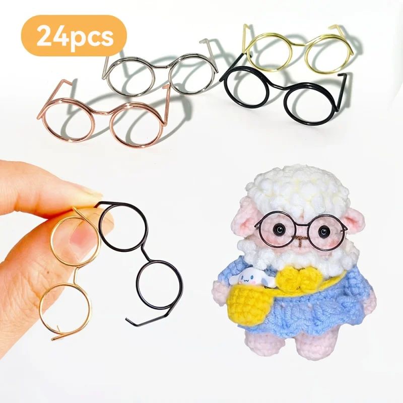 24Pcs Mini Round Glasses for Dolls and Crafts - 1.38inch Durable Iron, Assorted Colors, Perfect for DIY Projects and Handicrafts