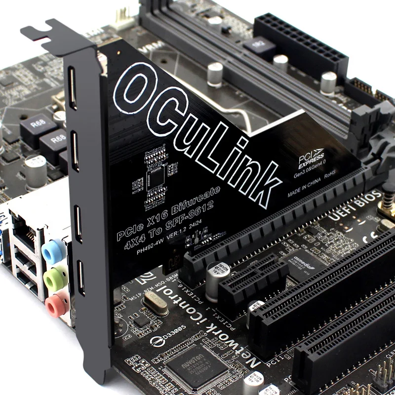 PCIE 4.0 X16 to 4Port OCulink SFF-8612 Split Bifurcation Card PCI Express GEN4 64Gb for SFF-8639 U.2 SSD External OCulink Device