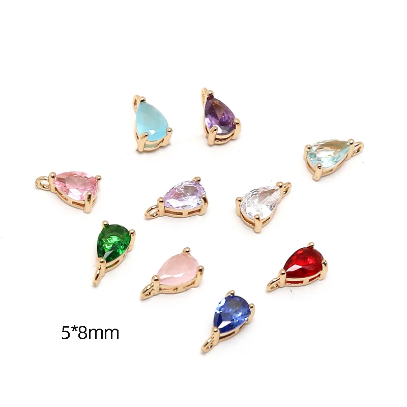 6pcs 5*8mm Vintage Copper gold-plated zircon drop shaped pendant DIY hand jewelry bracelet hair accessories materials