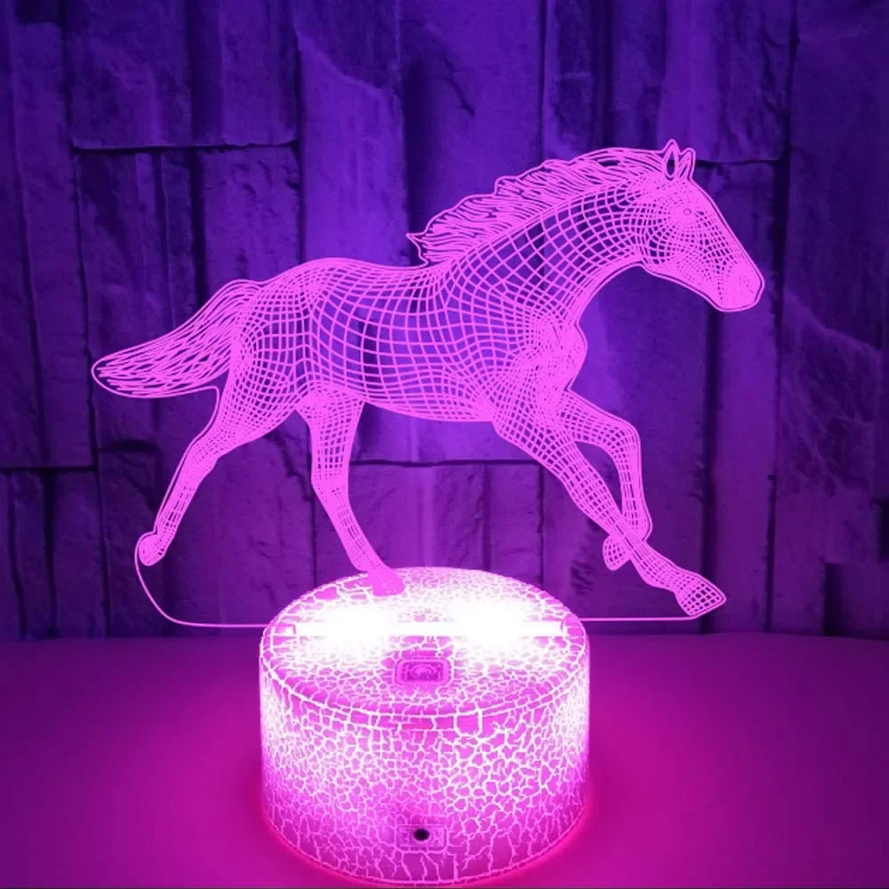 Horse 3D Night Light for Girls Room Decor USB Table Bedside Lamp Acrylic Nightlights Birthday Christmas Gift for Kids Toddler