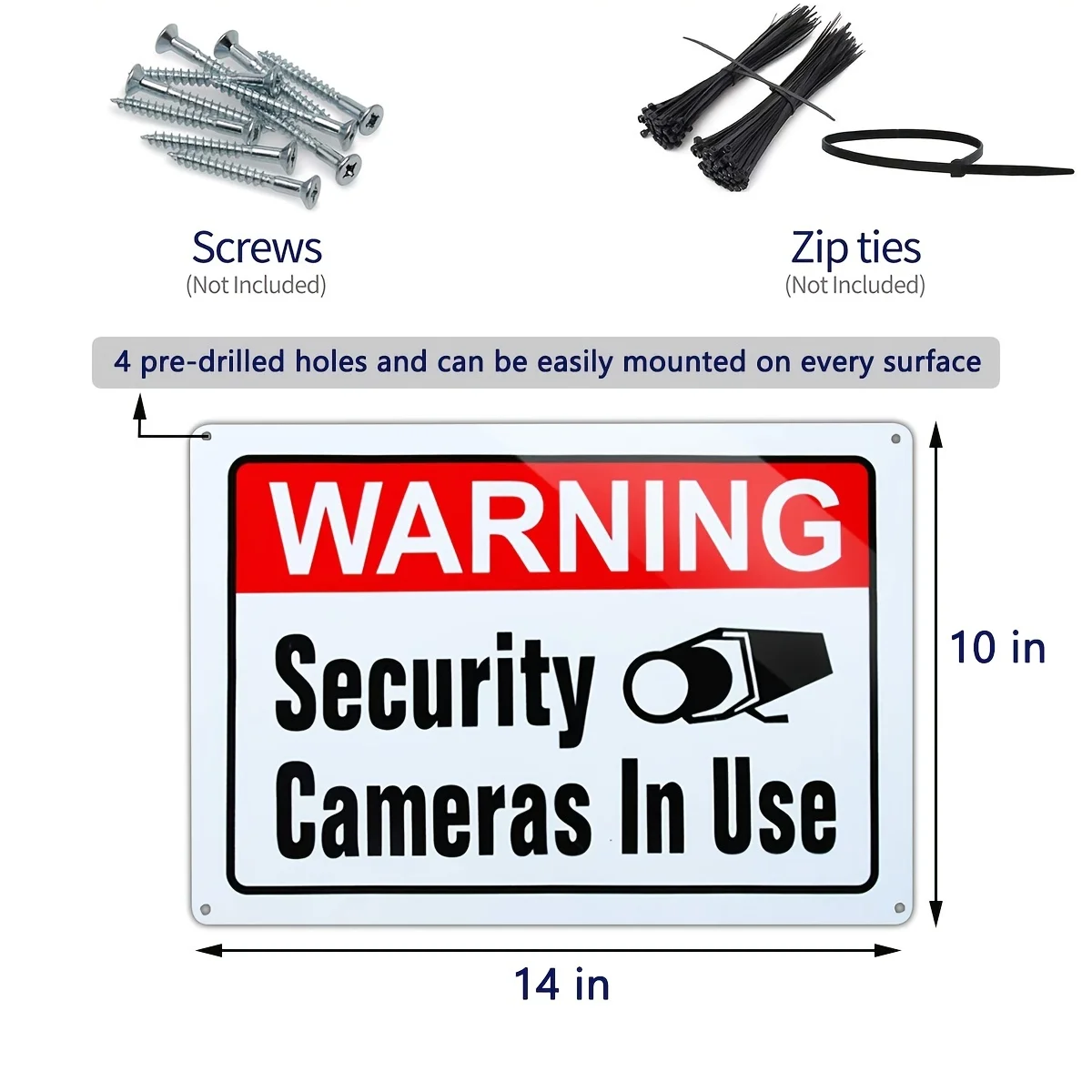 Warning Security Cameras In Use Signs, No Trespassing Video Surveillance Sign, Rust Free Aluminum, UV Ink Printing, Indoor