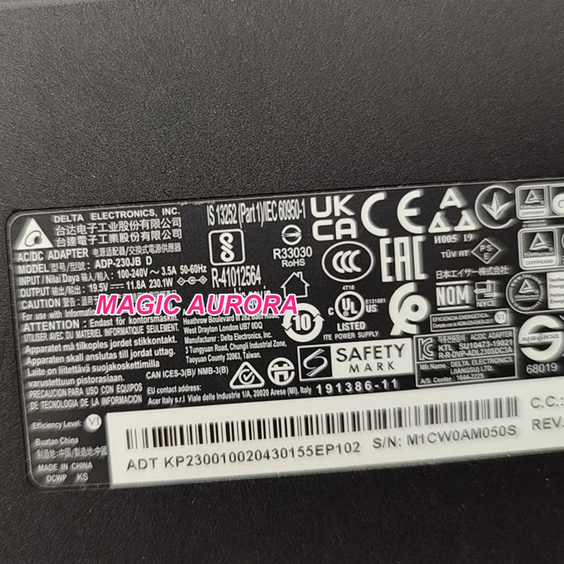 Imagem -03 - Delta Fino Adp230jb d 19.5v 11.8a 230w Carregador para Acer Predator Triton 500 Pt51552762e Portátil Adaptador de Alimentação 5.5x1.7 mm