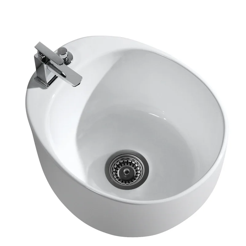 

Bathroom Personality Egg Oval with Faucet Mop Pool Ceramic Mop Pool Mop Pool Taiwan Control Floor Tow Basin