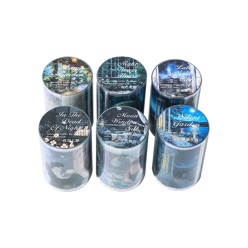 1Roll PET Tape Encounter Night Late Night City Landscape Adhesives Decoration Writing Supplies Fasteners Scrapbook 60mm*2m