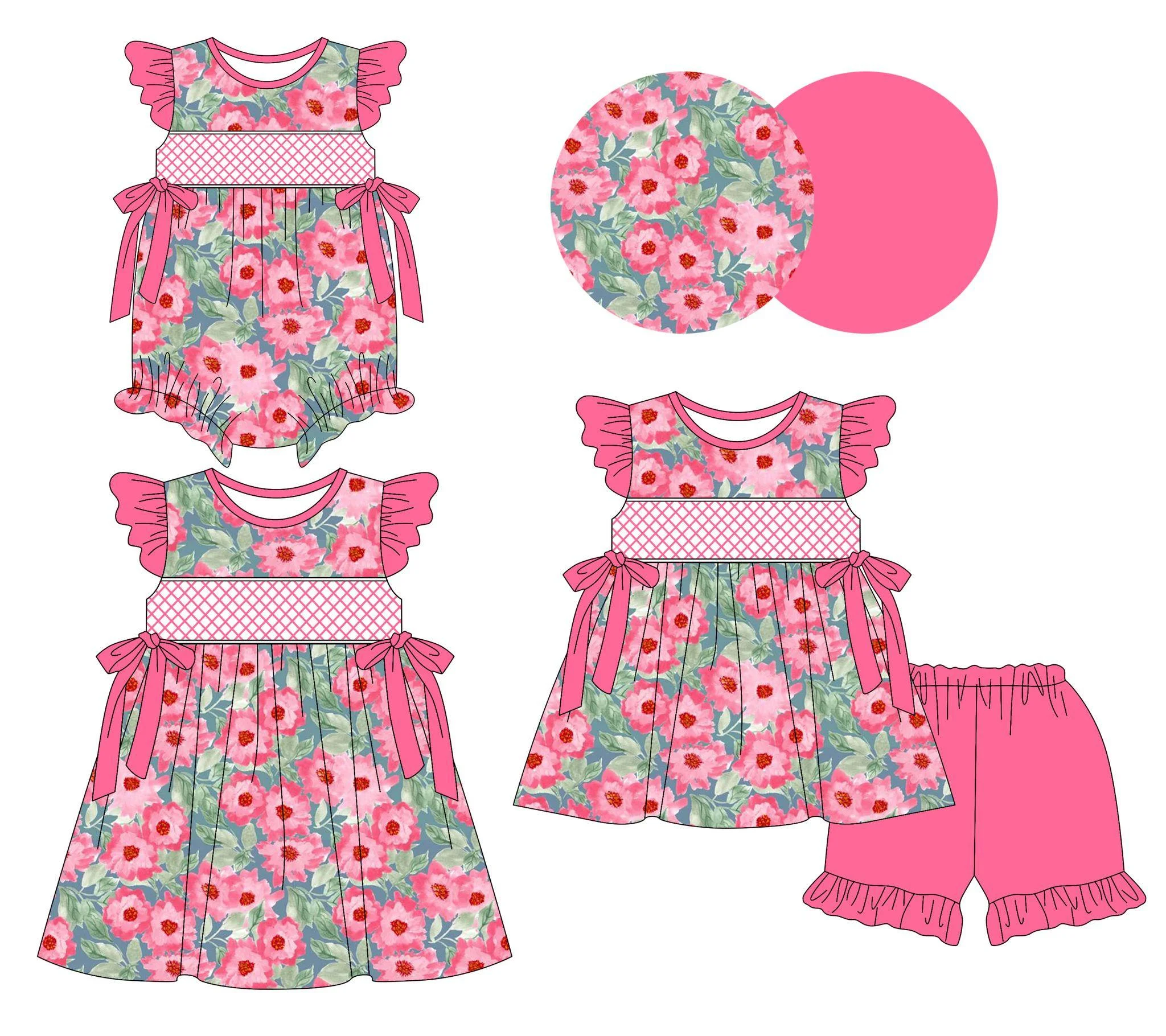 

Hot selling kids clothes girls suits fresh flower print fashion baby newborn suits matching toddler girls clothes
