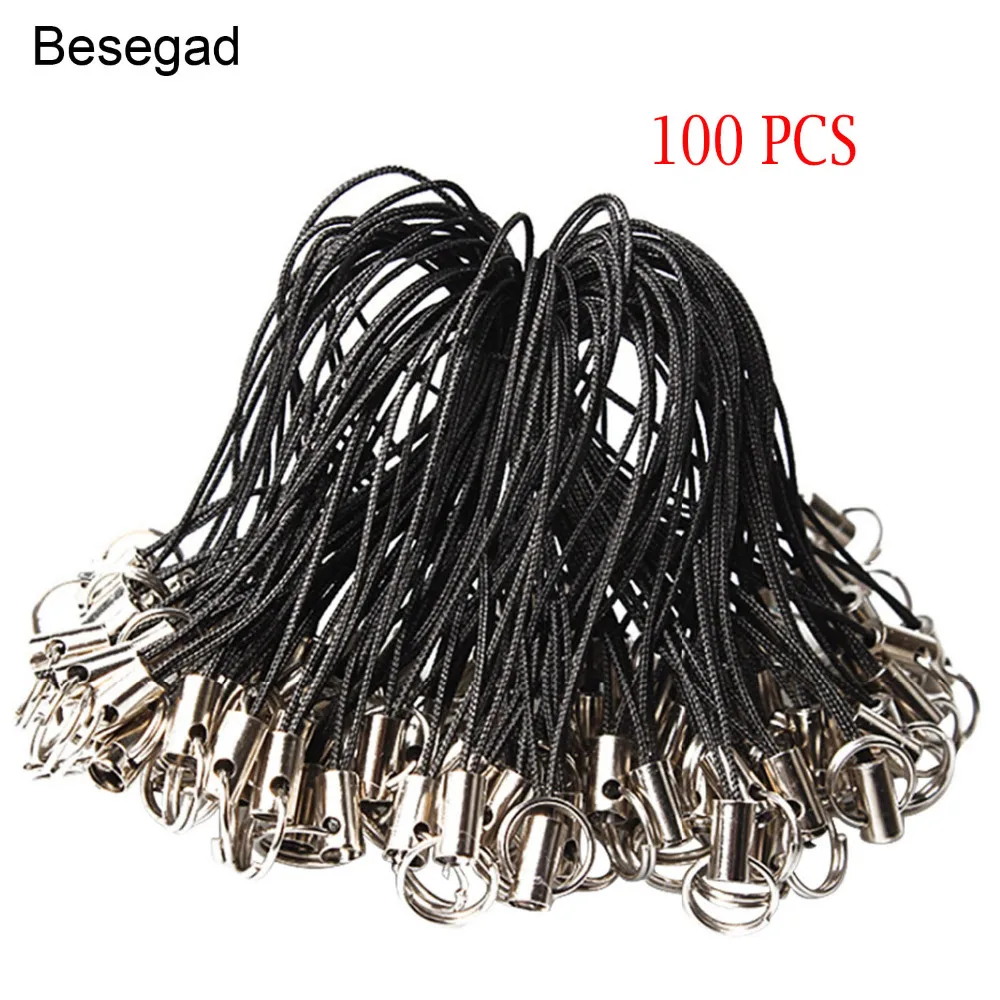 

Besegad 100 Pcs DIY Jewelry Cell Phone Lanyard Cord Strap Lanyard Holder Hang Rope Ring Charms Crystal Badge Pendant Accessories