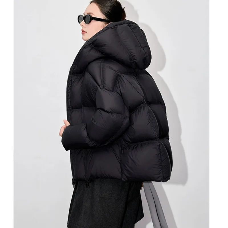 2025 hiver nouveau Simple nuage bouffée pain doudoune femmes ample court mode épaissir chaud à capuche vers le bas manteau dame décontracté hauts