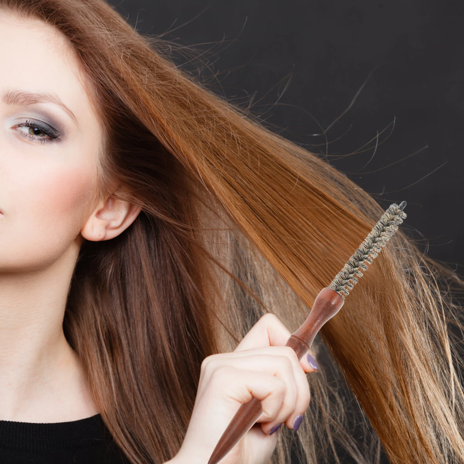 

Natural Boar Bristle Round Brush Heat Resistant Small Roller Comb For Blow Drying Short Curly Hair Styling Tool Wooden