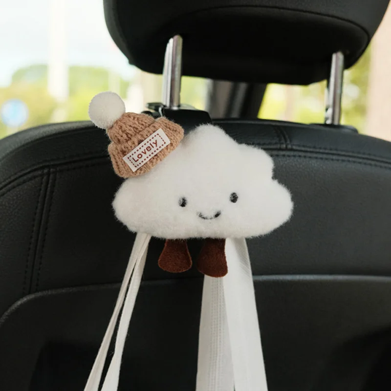 1PCS Cute Cartoon Bow Cloud Car Seat Back Hooks Storage Vehicle Headrest Organizer Hanger for Groceries Bag Handbag Decoration