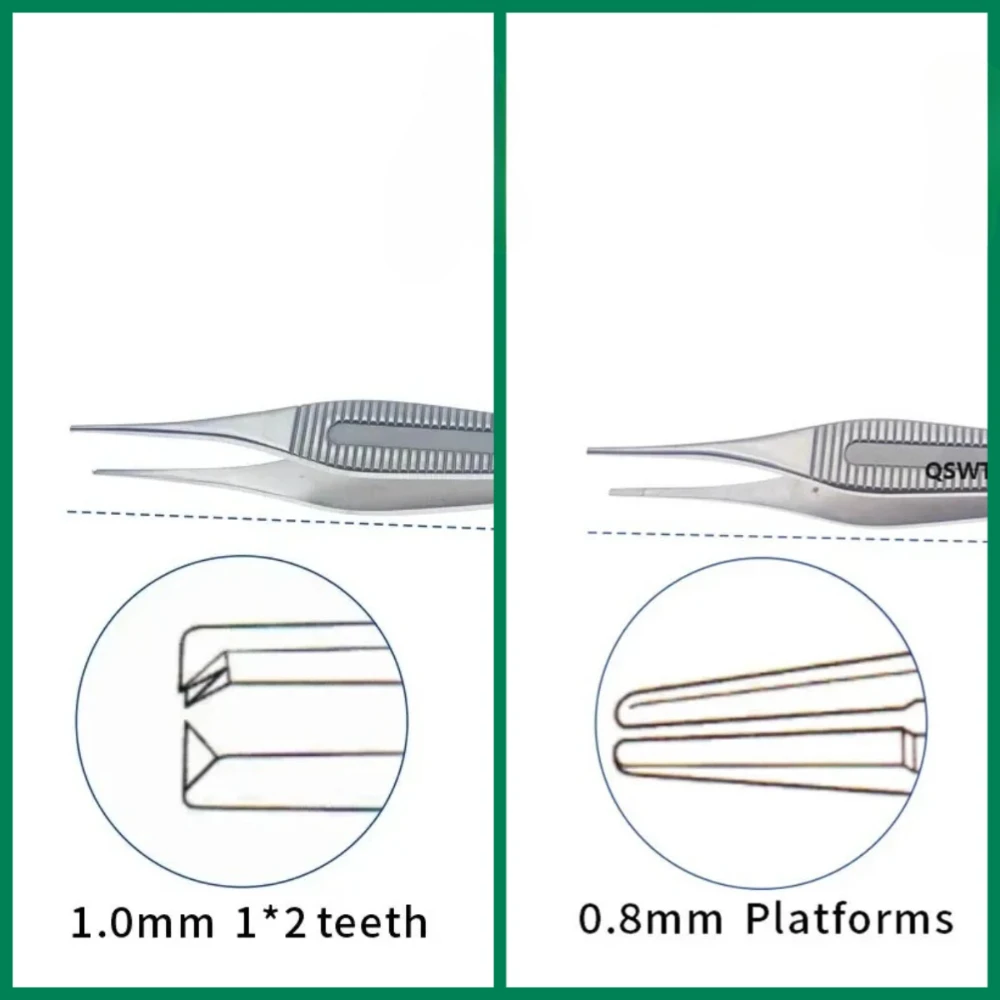 Qswtitan pinça de tecido de aço inoxidável, instrumento cirúrgico oftálmico de pálpebra dupla, 120mm, dentes retos, ferramentas para pálpebras