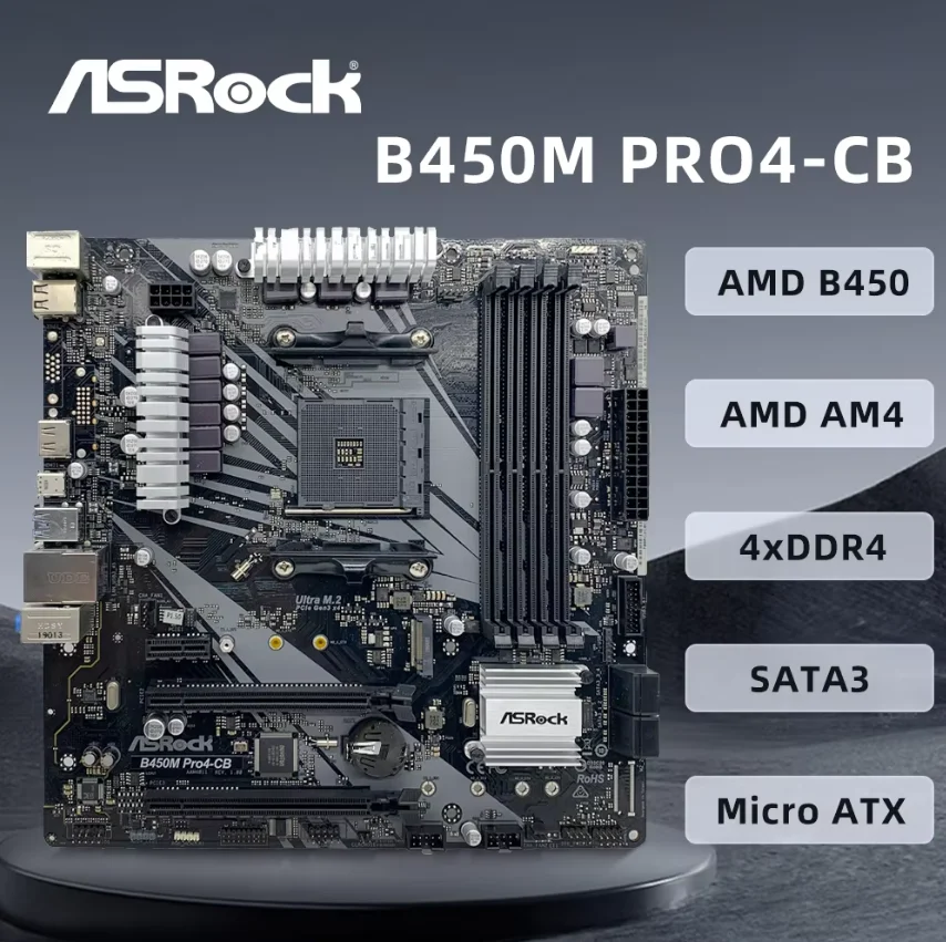 ASROCK B450M Pro4-CB Motherboard AMD B450 AMD Supports 5950X 5800X3D 5700X 5600X 5600G CPU 4xDDR4 Micro ATX AM4 Mainboard