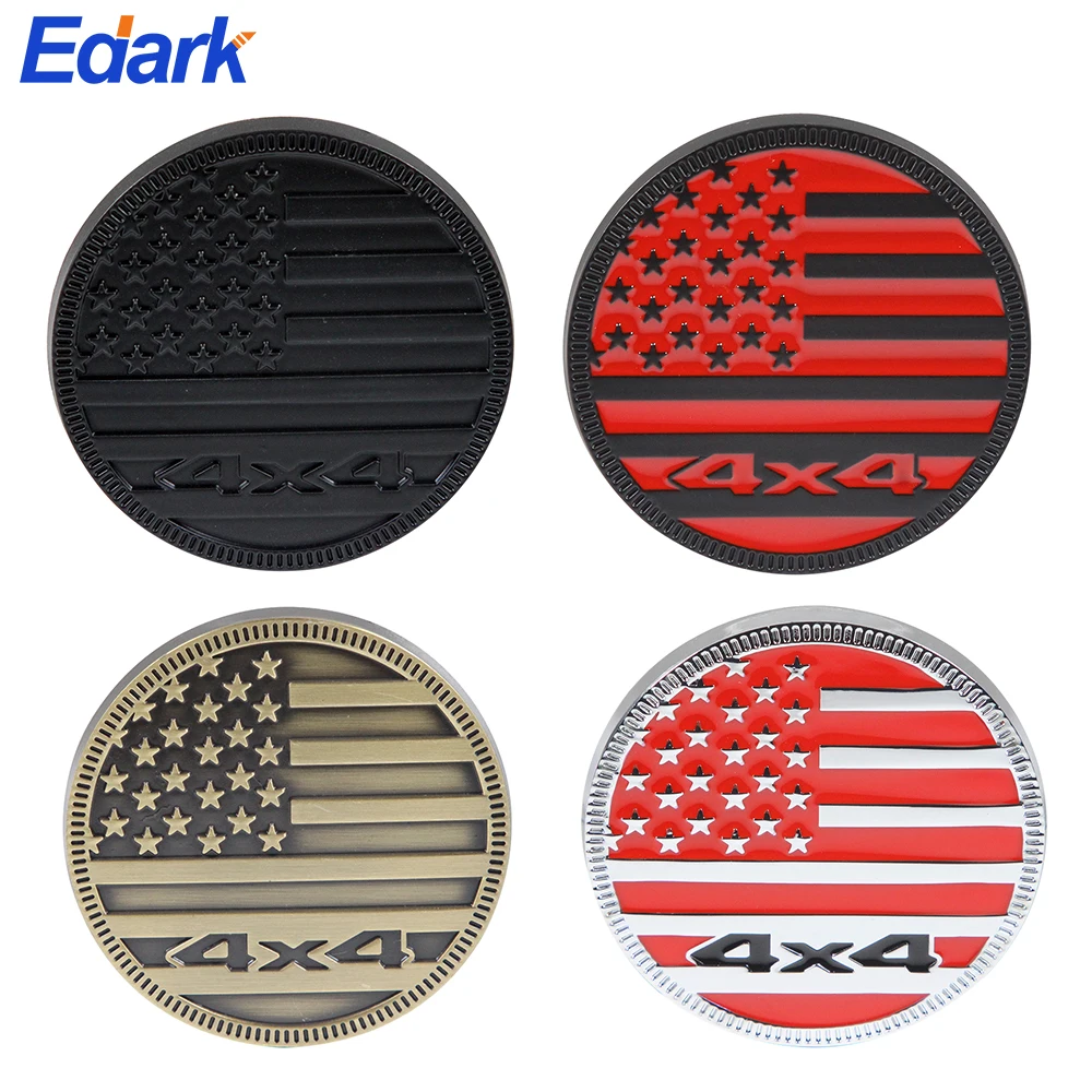 

1 PCS 4x4 Metal Emble 3D Metal Round American Flag Badge Adhesive Tape Sticker Replacement for Universal Vehicle,Cars,Truck,Bike