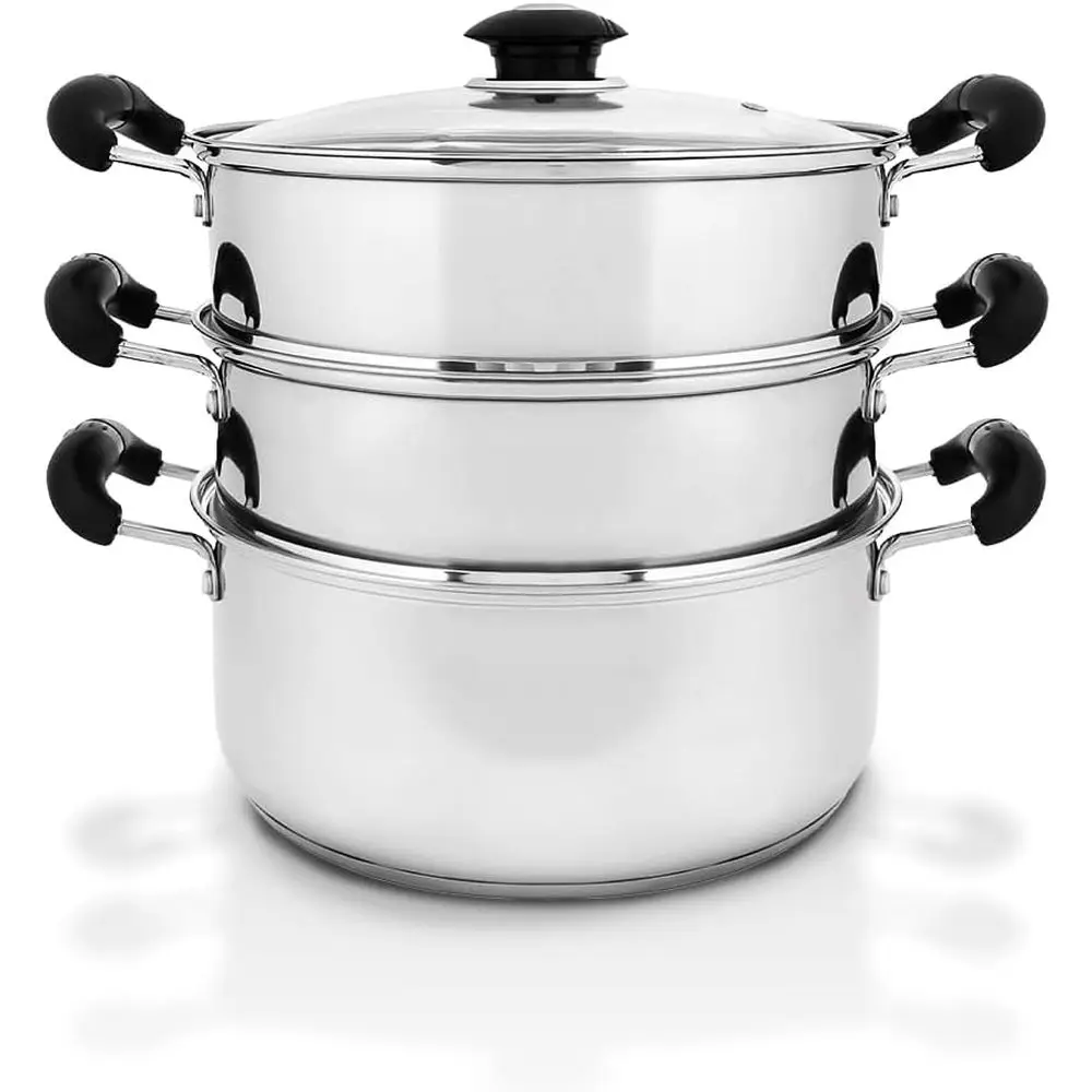 

10-дюймовая 3-ярусная пароварка из нержавеющей стали, 24 см (совместима с индукционными плитами)