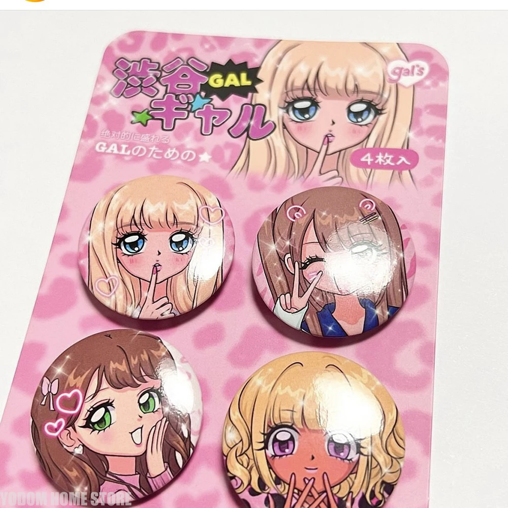 

4PCS 32mm Showa Retro Anime Hottie Student Girl Pins Badge for Backpacks Cloth Pants Hats Gift