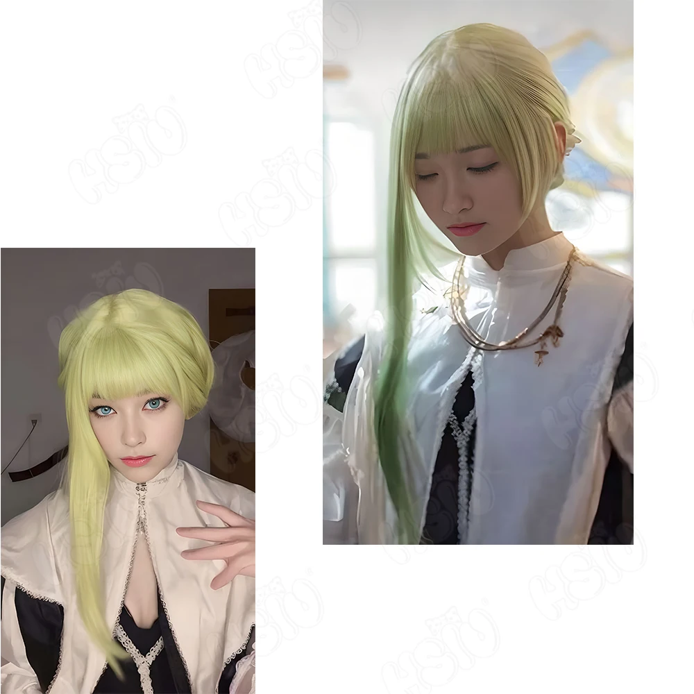 생세실리아 코스프레 가발, 애니메이션 시로 세이조 투 쿠로 보쿠시 HSIU, 그린 옐로우 그라데이션, 긴 머리 합성 가발, 80cm