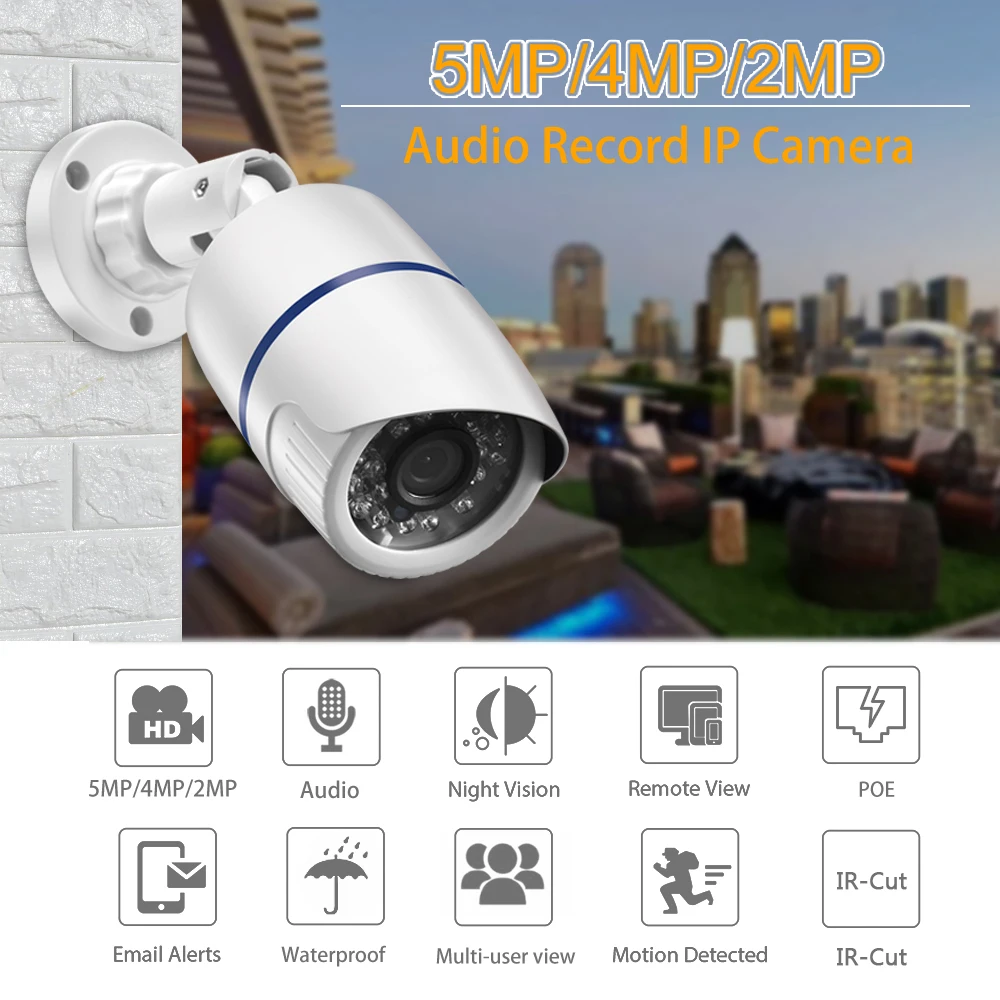 

AZISHN Outdoor 2880X1616P 5MP 4MP Audio Surveillance Camera Recording Waterproof Infrared Night Vision CCTV Camera POE