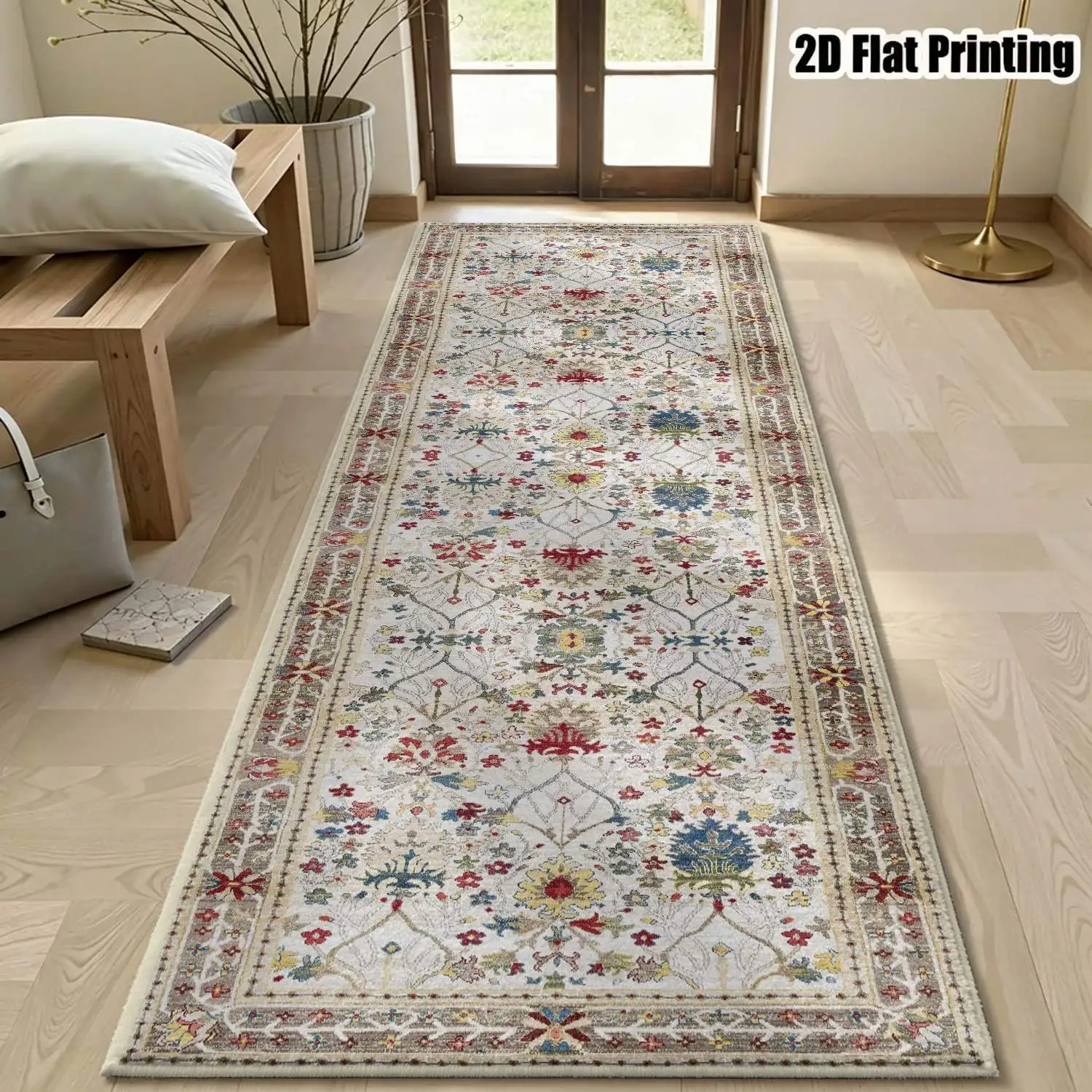 1Pc 2D Printed Strip-Style Runner Rug with Colorful Floral Patterns Multi Designs: European, Vintage, Bohemian, Geometric Stripes. Multiple Sizes, Machine Washable, Ideal for Entryway, Hallway, Living Room, Bedroom Home Decor.
