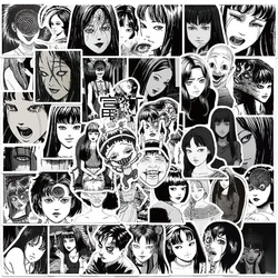 Pegatina de Anime Tomie Junji Ito, calcomanías blancas y negras, 10/30/50 piezas, pegatina de Horror, Tomie, Kawakami, Skateboard, Maleta, motocicleta