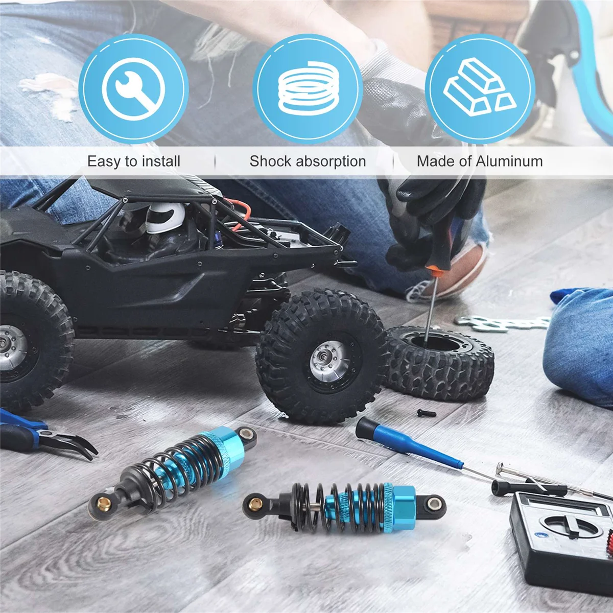 BAAA-4Pcs مجموعة ممتص الصدمات من سبائك الألومنيوم لـ Tamiya TT-01 TT01 TT-02 TT02 1/10 RC قطع غيار السيارات، أزرق