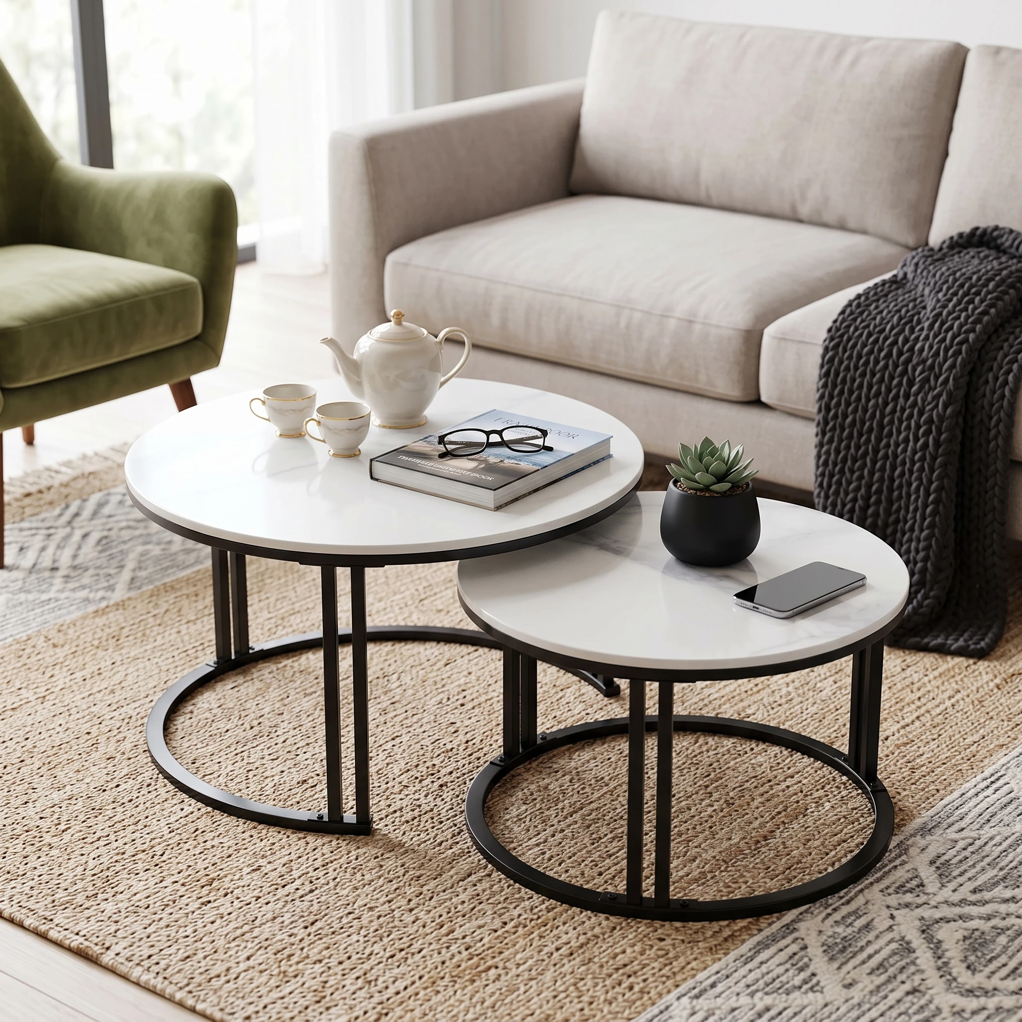 Modern Nesting Coffee Table Set of 2, 27.5