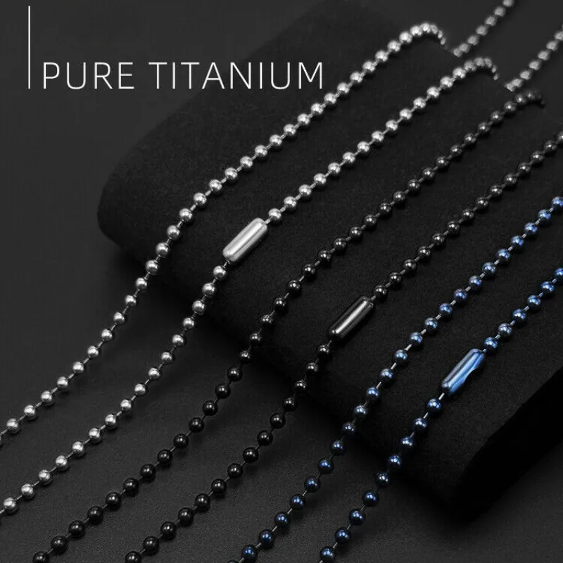 Fashion 3mm Pure Titanium Bead Chain Necklace for Men Women Anti Allergy Silver/Black/Blue Color Beaded Chain for Your Pendants