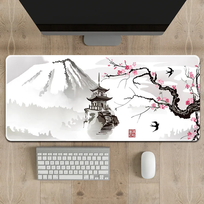 Japanese Scenery MousePad Large Anti-Slip Rubber Gaming MousePad Durable Desk Pad Thick Seam Edge Suitable for Office and Gaming