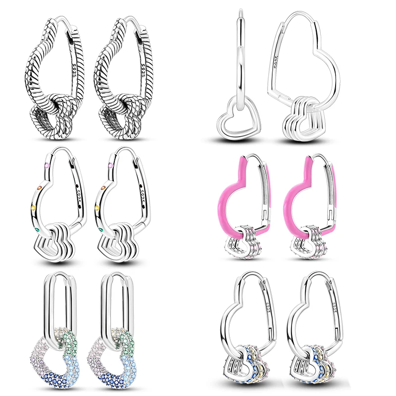 Pendientes colgantes de corazón de amor para mujer, Plata de Ley 925, circonita Original, múltiples bucles, corazón, Barbie, pendientes rosas, regalo de joyería
