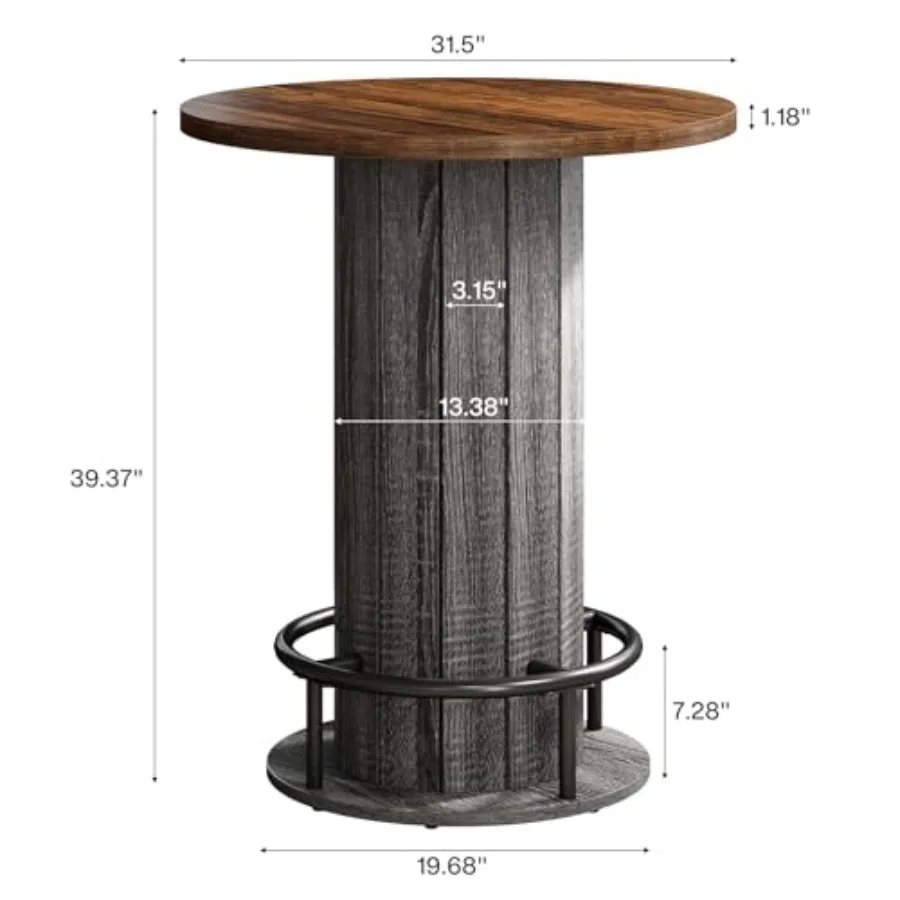Round Dining Table, 39.4 H Small Circle Kitchen Table with Wood Strip Base and Footrest, for Small Spaces, Dining Room, Kitchen