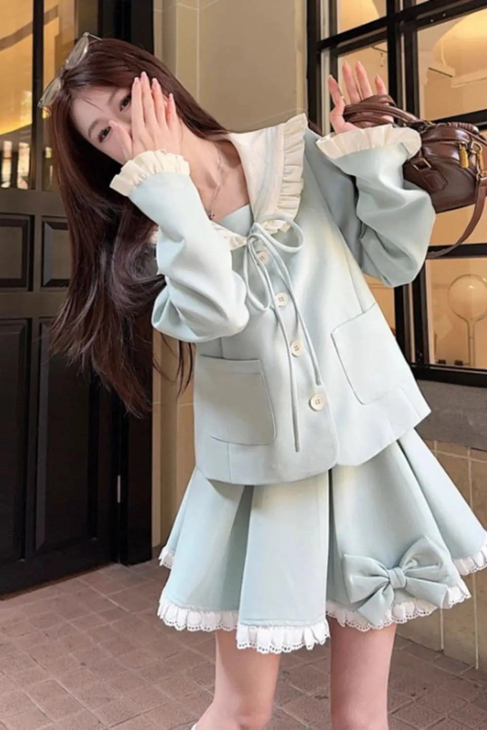 

Japan Top And Skirt Two-Piece College-Style Suit Unique And Super Good-Looking Navy Collar Complete Outfit