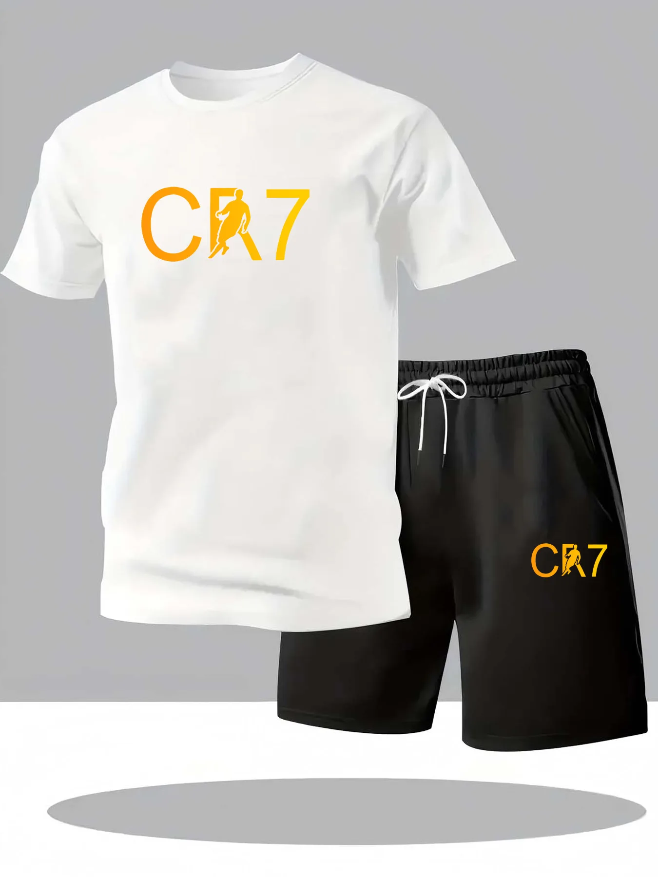 

Men's Outdoor Print Shorts 2Pcs Sets Print Two Piece Suit O-neck T shirt Fashion Male Sweatshirt Clothes