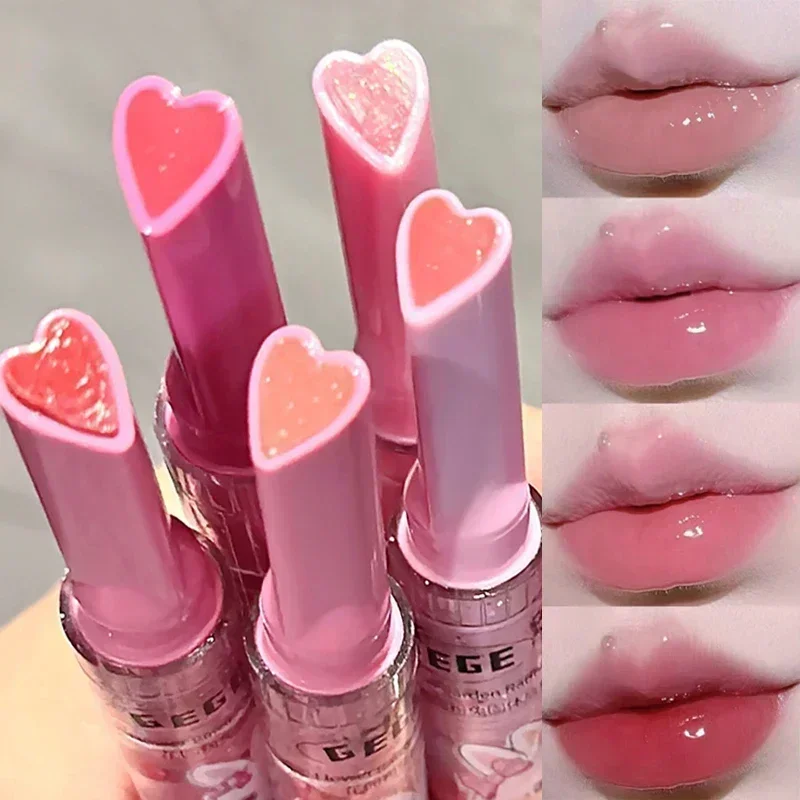 Waterproof Clear Jelly Heart-shaped Lip Gloss Lasting Hydrating Plumping Non-stick Cup Water-light Mirror Lipstick Pen Cosmetics