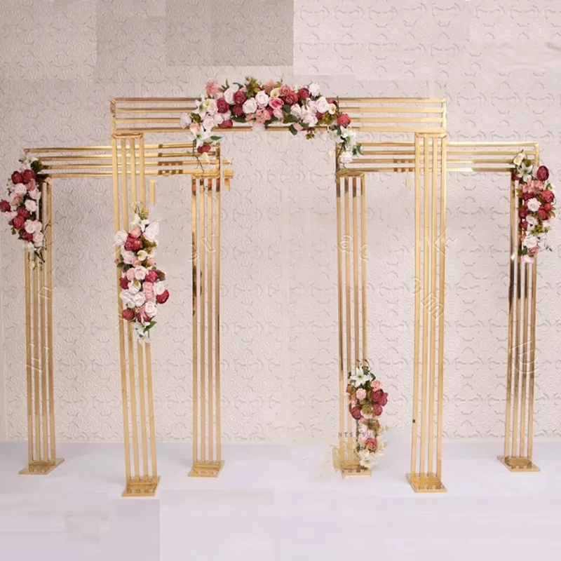 3 PCS Shiny Wedding arch Gold Metal Frame Props Flower Stand Party Mall Window Welcome Door Wall Backdrop Decorating