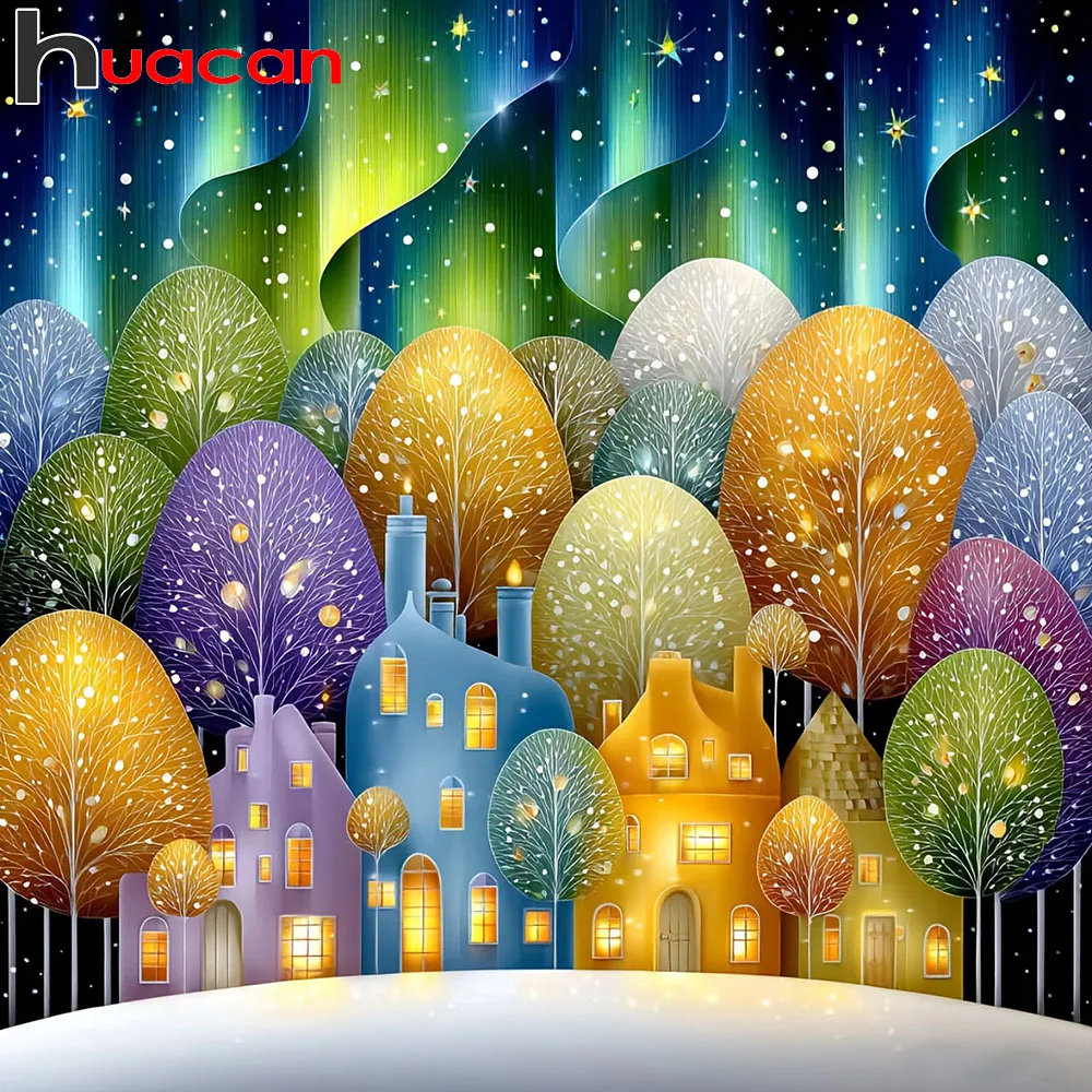 

Huacan Tree Building Star Алмазная картина 5D украшение дома полная квадратная круглая алмазная мозаика подарок ручной работы полный комплект