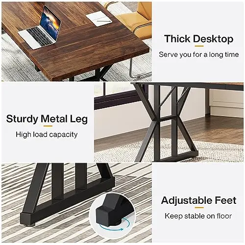 

Large 70.8 Inch Executive Office Desk With Thick Wood Top And Sturdy Metal Legs, Adjustable Feet, Modern Workstation For Home